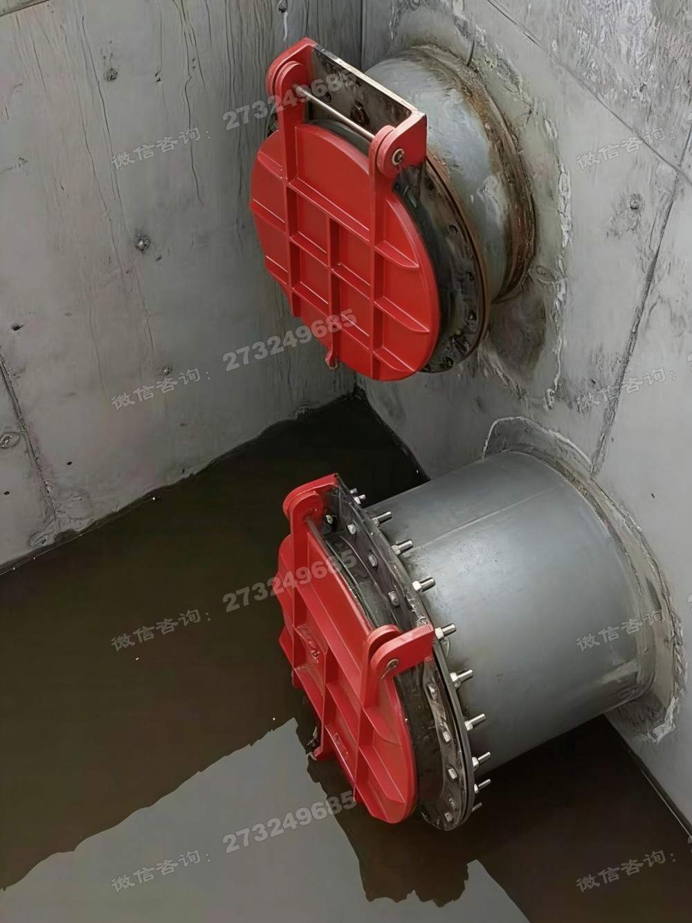 湖北涵洞双联红色铸铁拍门